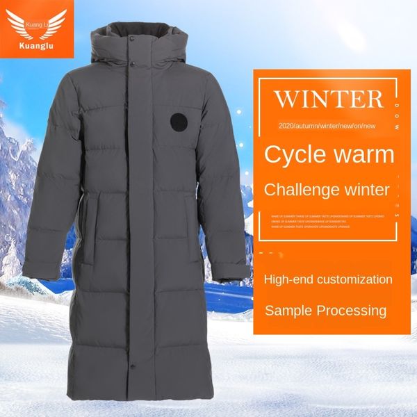 

2020 new long fashion warm warm jacketdown jacket jacketcoat solid color thickened hooded bread down jacket men's tooling, Black