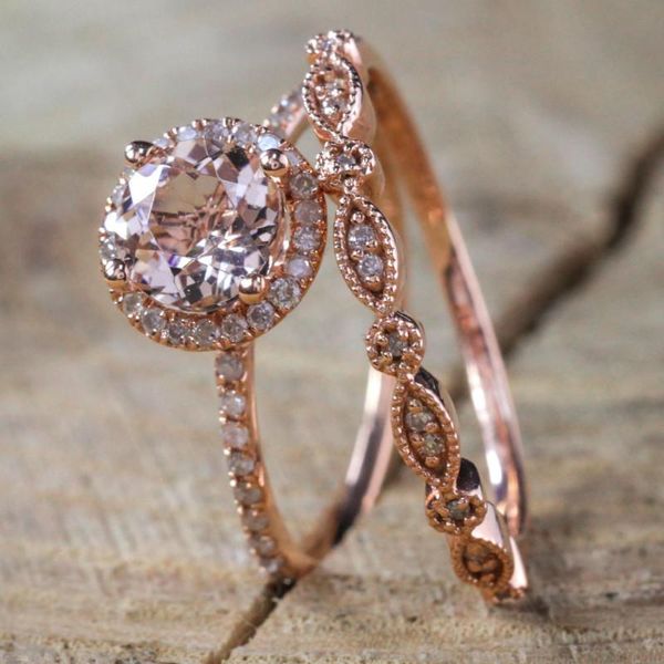 

цирконий бриллиантовое кольцо set розовое золото кристаллическое кольцо объединить кольца обручальное кольцо ювелирные изделия женщин кольца, Golden;silver