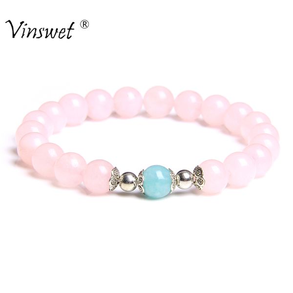 

men women natural stone bracelet rose quartzs beads bracelets for women strand bracelets&bangles jewelry accessories, Black