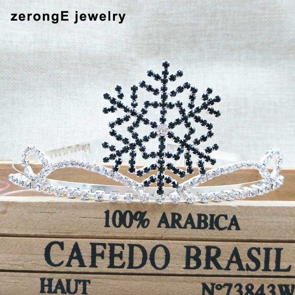 

zeronge jewelry small elegant princess snowflake hair tiara band black rhinestone crown tiaras for lady hair decoration, Golden;silver