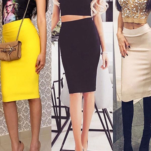 

nayssi 2020 women new knee length midi pencil office high waist bandage skirt drop shipping, Black
