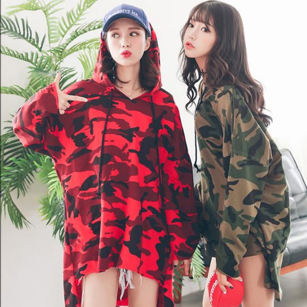 

2020 new autumn women casual loose hooded camouflage long-sleeved t-shirt korean style sweet harajuku style ing, White