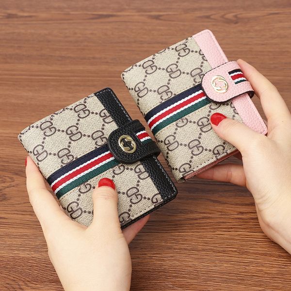 

2020 card bag wallet new fashion flower small wallet women's buckle multi-functional hand pocket coin purse short card bag