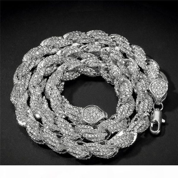 

hiphop серебро золото розовое золото цвет полный rhinestone 9mm витой колье цепи для женщин мужчин choker воротник заявление ювелирные издел, Silver
