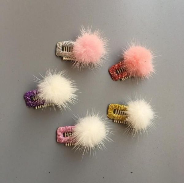 

baby mini andmade pom pom furry ball hair clip kids with little hair newborn girls accessories bb hairpins j6, Slivery;white
