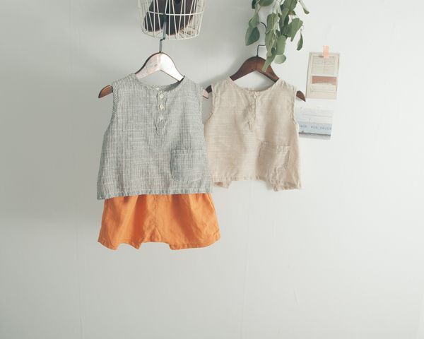 

summer children's cotton and linen korean plate children's cotton and linen vest rear split vertical vest, Blue