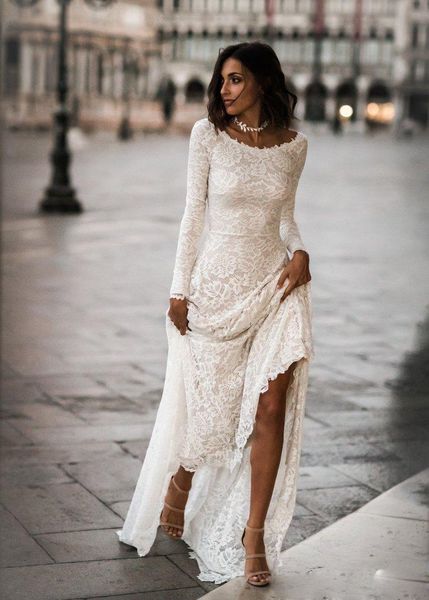 

wedding dresses country style sheath column bridal long sleeves gowns appliques country style petites plus size custom made, White