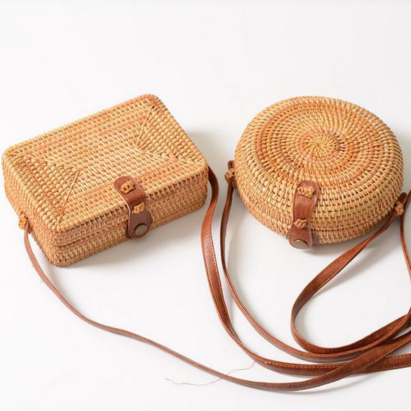 

2020 fashionable women bag shoulder bag women straw college style shoulder hand woven single shoulder, round square