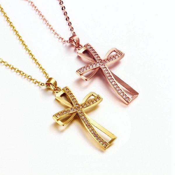

cross pendant necklace with zircon gold and rose gold color jewelry christmas gift individual necklace, Silver