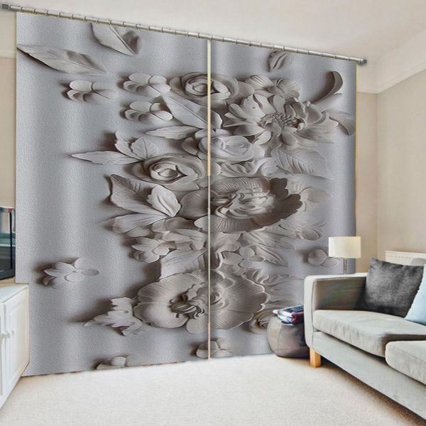 

luxury blackout 3d curtain for living room office grey relief flower curtains