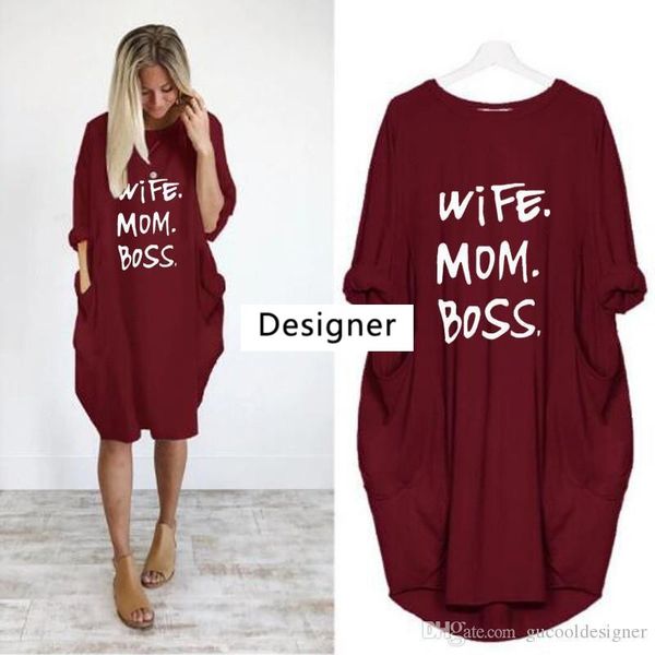 

autumn summer ladies designer casual dress crew neck letter printed loose plus size womens clothes, Black;gray