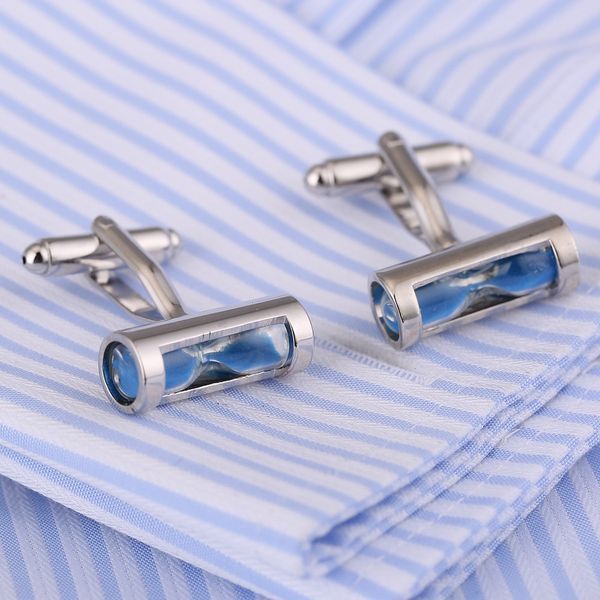 

2020 french cuff blue time hourglass cuff button, Silver