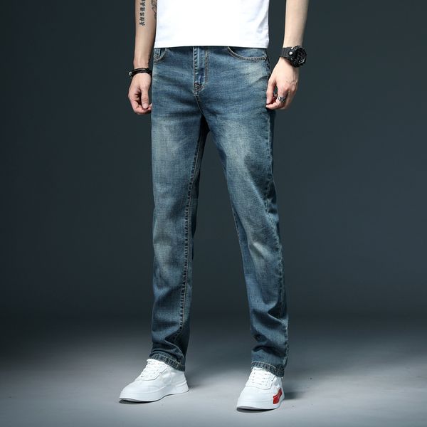 

men's business casual plus size jeans elasticity comfortable softened cotton trousers classic fashion denim blue pants new 2020
