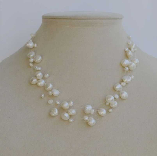 

handmade multi - layered flat shaped natural colorful pearl necklace pendant freshwater pearl jewelry for women gift, Silver