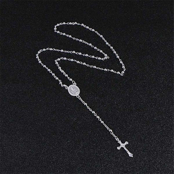 

komi sparkly cross pendant necklace glitter silver color ccb beaded chain rosary madonna coin necklaces religious jewelry r-059