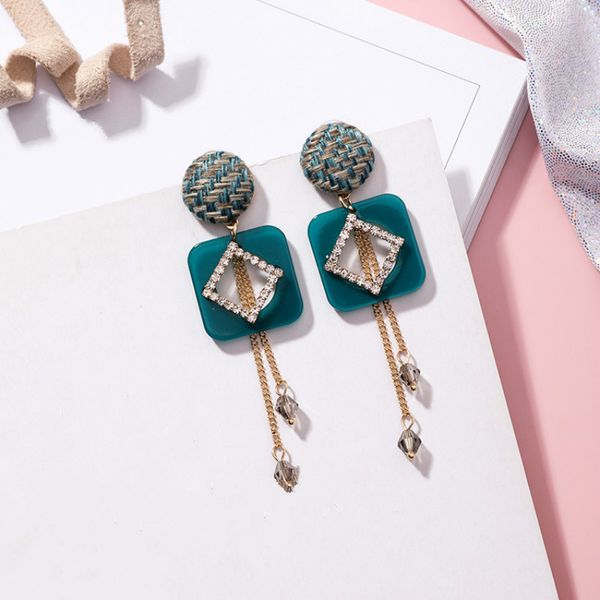

acrylic ethnic water drop women dangle earrings small fresh woven round square crystal tassel earrings for women drops, Silver
