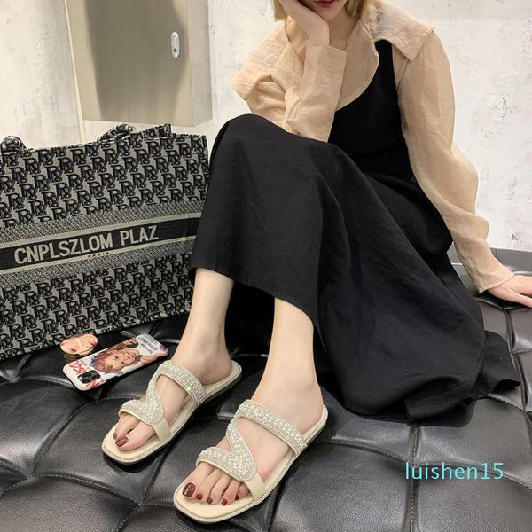 

new women fashion narrow band string bead slippers flat beach sandals ladies summer shoes chanclas flip flops zapatos de mujer l15, Black