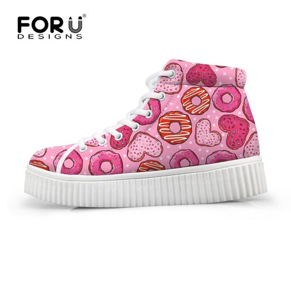 

forudesigns autumn women classic high platform shoes 3d pink donuts print casual creepers shoes for ladies flats female shoe, Black