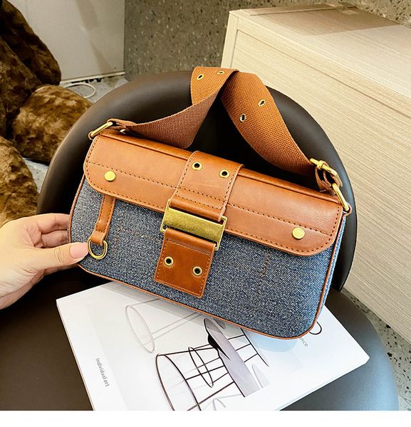 

pu leather stitching denim square shoulder bags 2020 fashion new women's designer handbags wide shoulder strap crossbody bag