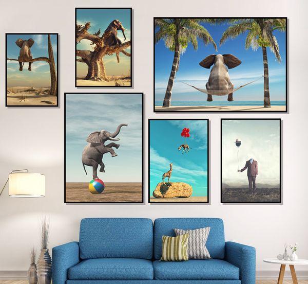 

сюрреализм слон жираф искусства стены холст картины скандинавские плакаты и печать животных стена картинки для гостиной home decor