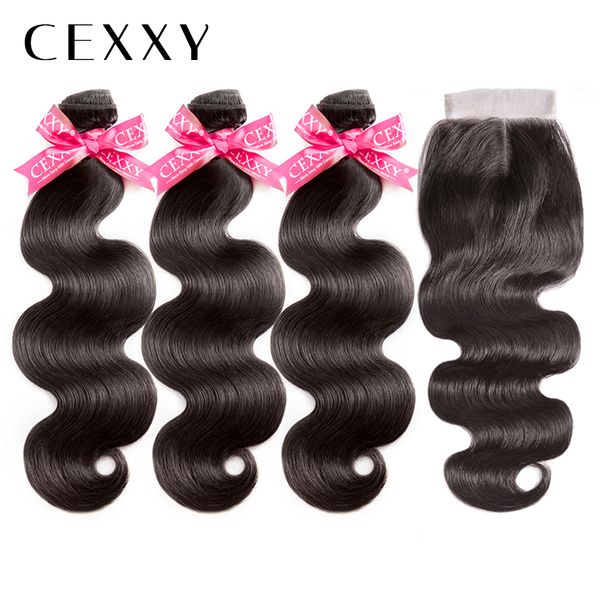 

[CEXXY] OneCut Hair Body Wave 8"-32 Inch P Peruvian Virgin Hair Natural Color Bundles With Closure Human Hair Weave Bundles