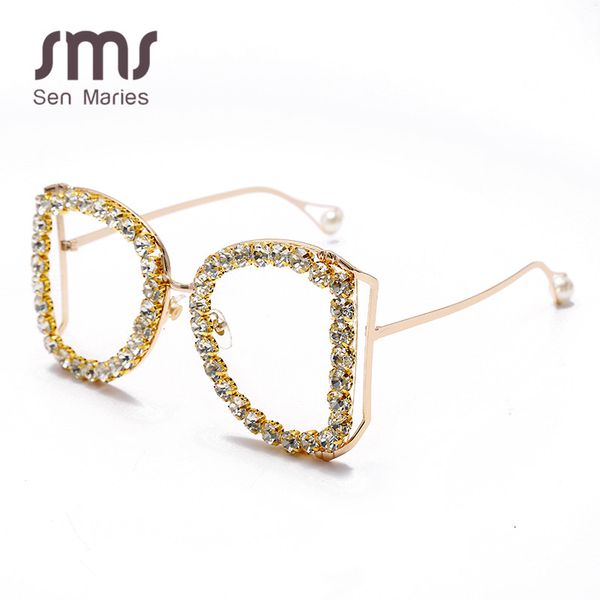 

2020 oversized diamond sunglasses women vintage punk sunglasses men baroque pearl clear lens crystal sun glasses, White;black