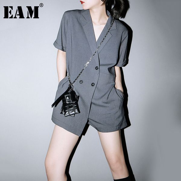 

eam] loose fit gray double breasted women playsuits new high waist pocket stitch pants fashion tide spring summer 2020 1u591, Black;white