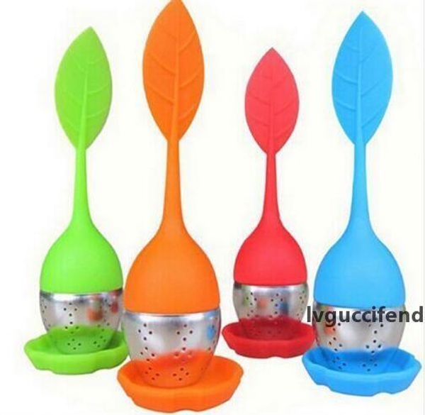 

stainless steel infuser silicone tea strainer kitchen accessories sweet leaf with drop tray novelty tea ball filter kitchen tools gifts