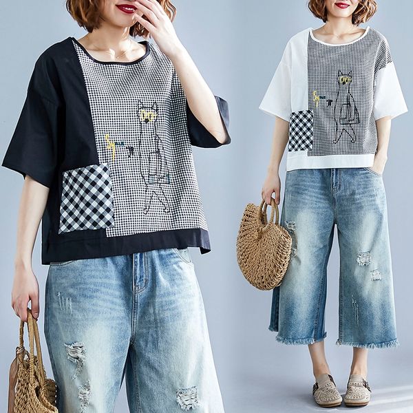 

2020 new summer cotton and linen embroidered embroidery embroidery short sleeve loose t-shirt for women, White