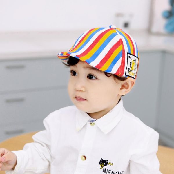 

colorful striped 2020 cap cap beret baby new baby hat benhui beret children's hat mz8899, Yellow