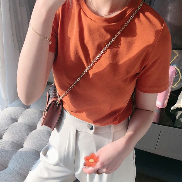 

mooirue 2020 summer women orange t shirt short sleeve o neck slim basic tee shirt, White