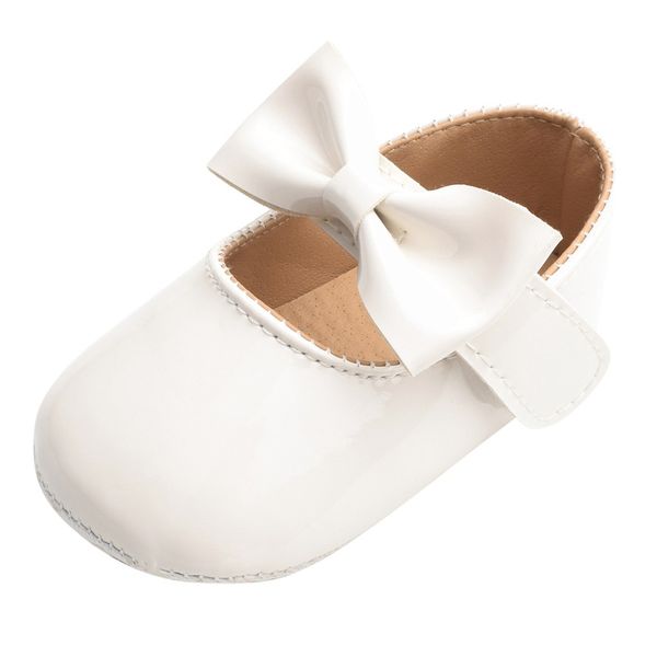 

children' leather shoes anti-slip solid color breath toddler kids baby girls patent soft cute bow first walk casual shoes#p40, Black;grey