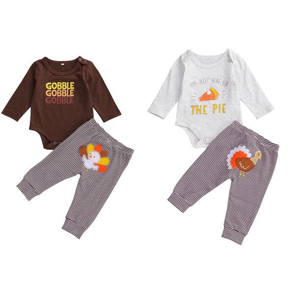 

turkey festival baby clothing autumn winter newborn baby boys girls long sleeve romper embroidery turkey striped pants 0-12m, White