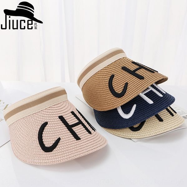 

new letter embroidery cha fashion all-match children's korean new hairband net red hair band straw straw hat empty hat, Blue;gray