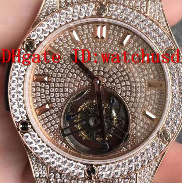 

tourbillon mens watches 18k rose gold luxury watches power reserve 48 hours diamond wristwatches sapphire swiss automatic mechanical, Slivery;brown
