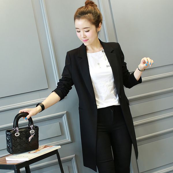 Damenanzüge, Blazer, Blazer, lässige mittellange Jacke, feminine koreanische Version des Frühlings- und Herbst-Damen-Schwarzanzugs, weiblicher Mantel