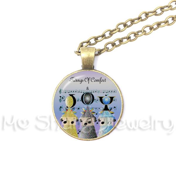 

angel with the musical note glass dome pendant necklace music christmas angel long necklace xmas gift jewelry for music lover, Silver