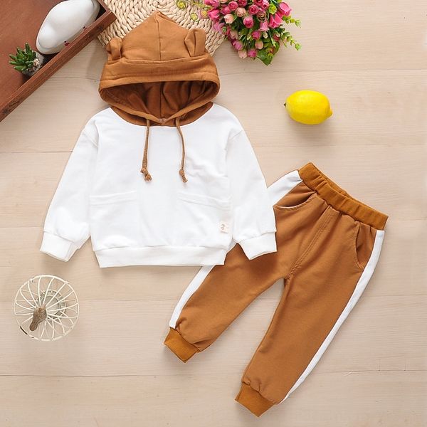 

infant children's clothing 2019-pack children's long sleeve suit bear english pattern two-piece suit korean version