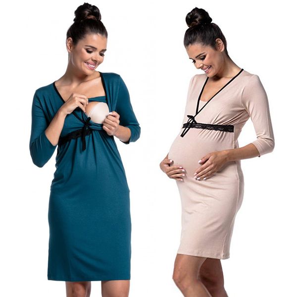 

сестринское пижаме кружева v-образным вырезом беременные грудное nightgown женщины материнство fashhion пижамы для беременности куклы, White