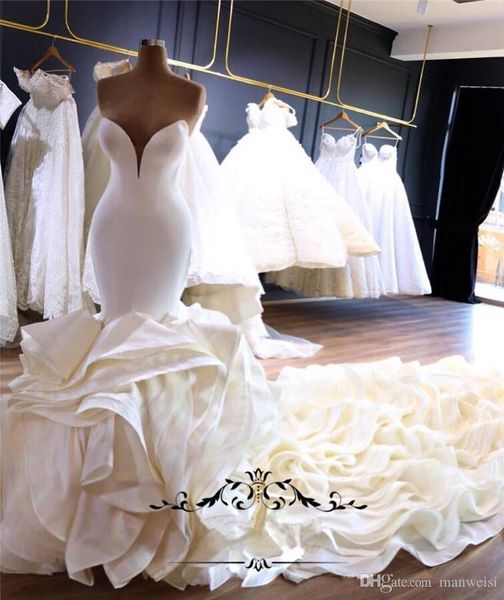 Wave Ruffles Organza Gelinlik Gelinlikleri Tatlım Şapel Tren Muhteşem Nijeryalı Arap Evlilik Robe De Mariee