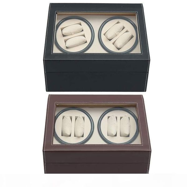 

f pu leather automatic 4 +6 watch winder rotator storage case display box organizer silent operation automatic rotation all aspects, Black;blue