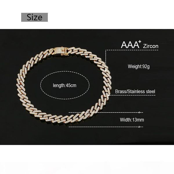 

f miami curb cuban chain men hip hop necklace full of rhinestone gold silver chain iced out bling punk style jewelry dropshipping