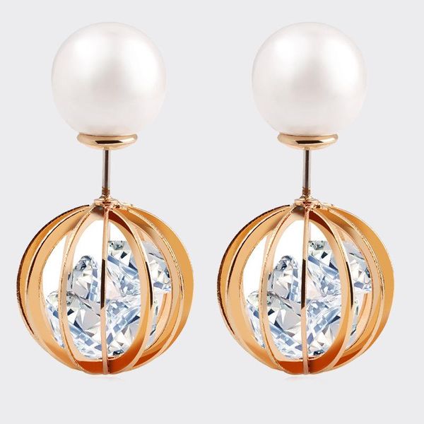 

earrings for women crystal pearl hollow zircon earrings high-grade temperament candy channel stud earrings, Golden;silver