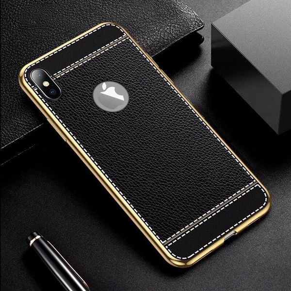 

suitable for samsung s8plus leather grain electroplating frame fashion men's soft shell couple mobile phone case