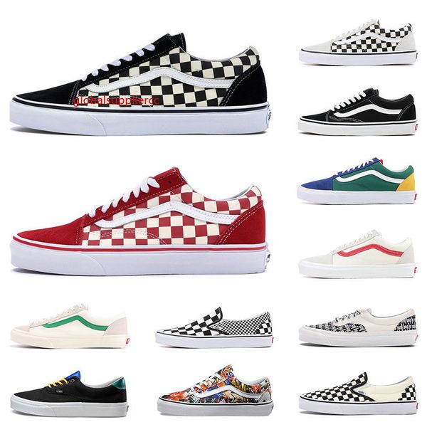 

new van original old skool mix checker otw repeat fear of god checkerboard canvas mens sport sneakers fashion casual shoes size 36-44, Black;green