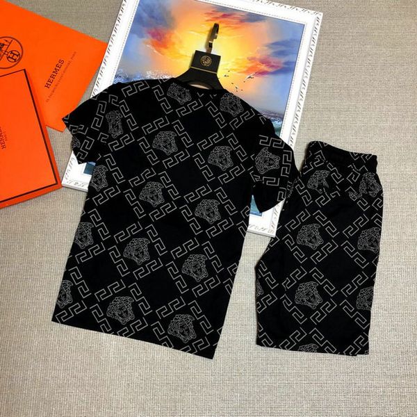 

medusa red tide brand suit summer avatar printing youth loose short-sleeved shorts straight beach pants two-piece casual sports suit, Gray