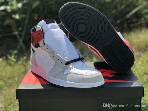 

2020 new authentic 1 high og retro light smoke grey men basketball shoes suede varsity red man sneakers with original box