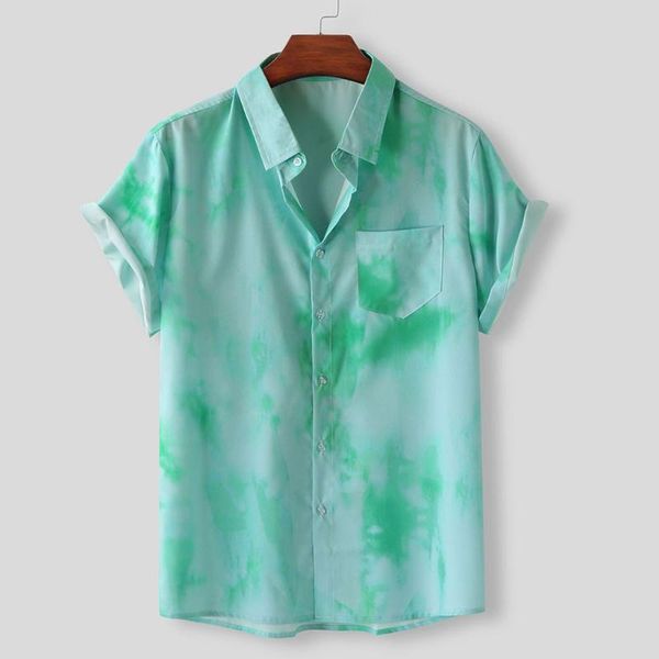 

2020 men shirts tie-dye colorful summer short sleeve loose buttons hawaiian shirt casual vintage beach blouse oversize shirt, White;black
