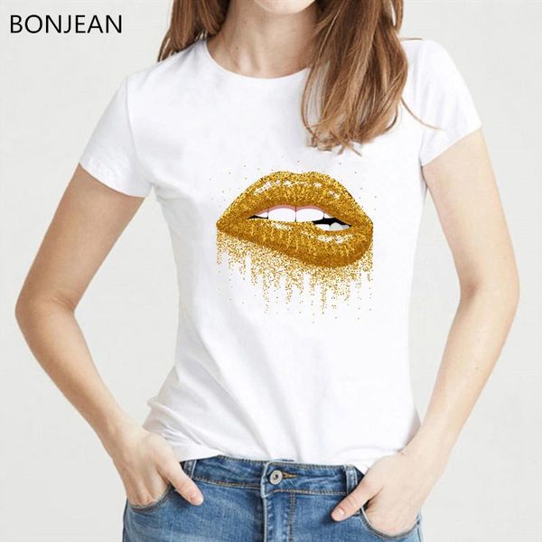 

make up aesthetics t shirt women lips gold glitter print tshirt pride lgbt female t-shirt gay love lesbian lips, White