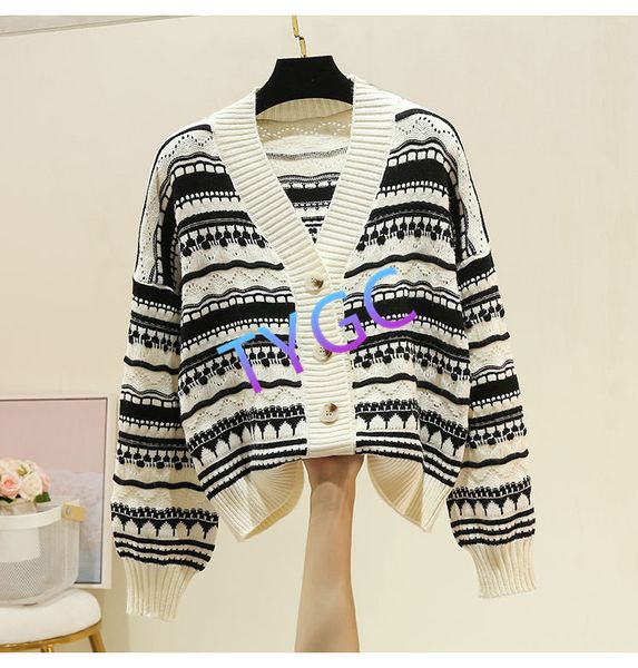 

knitted sweater woollen sweater woolly knit shirt 2020 single breasted versatile long sleeve women's sweater 2 color, White;black